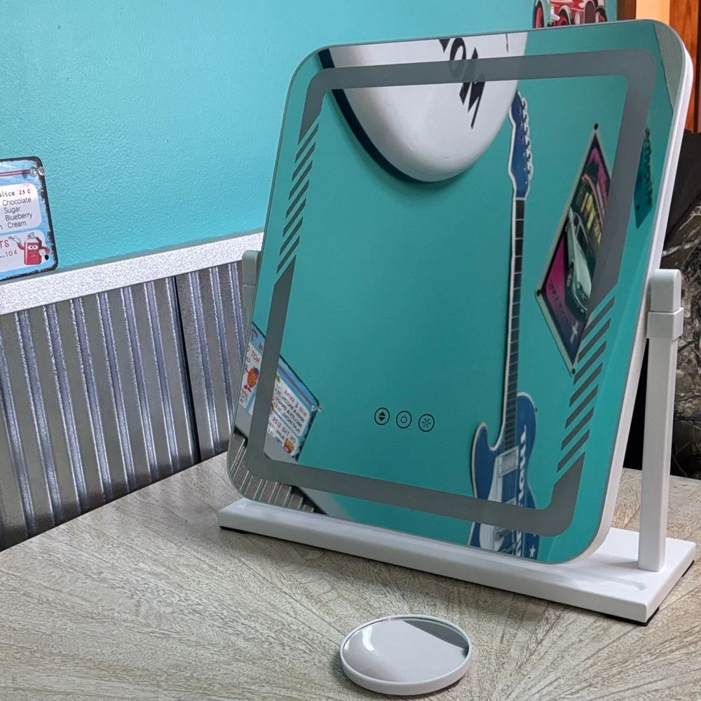 LED Lighted Vanity Mirror with Phone Holder - White